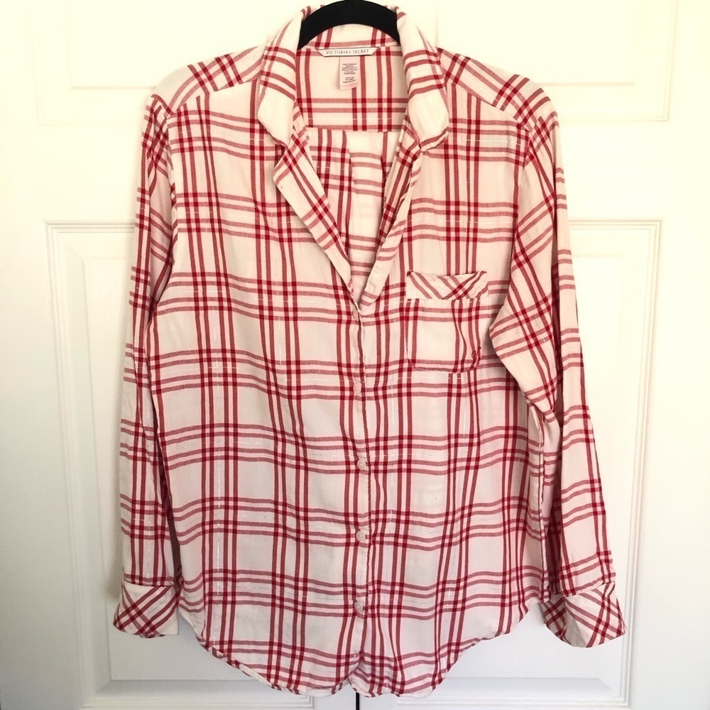 Victoria’s Secret Red and White Flannel Plaid Pajama Set Size S Long